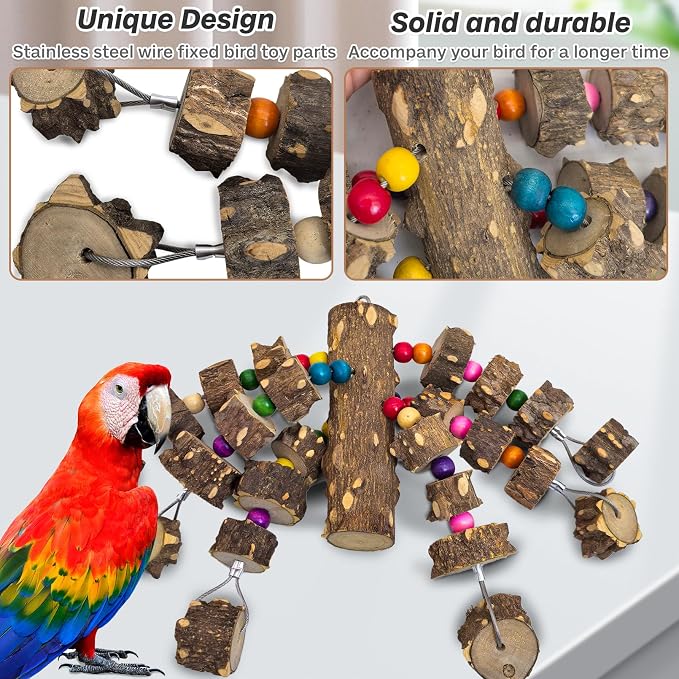 PINVNBY Wood Parrot Toys for Large Birds, Wire Link Durable Macaw Toys Extra - Image 3