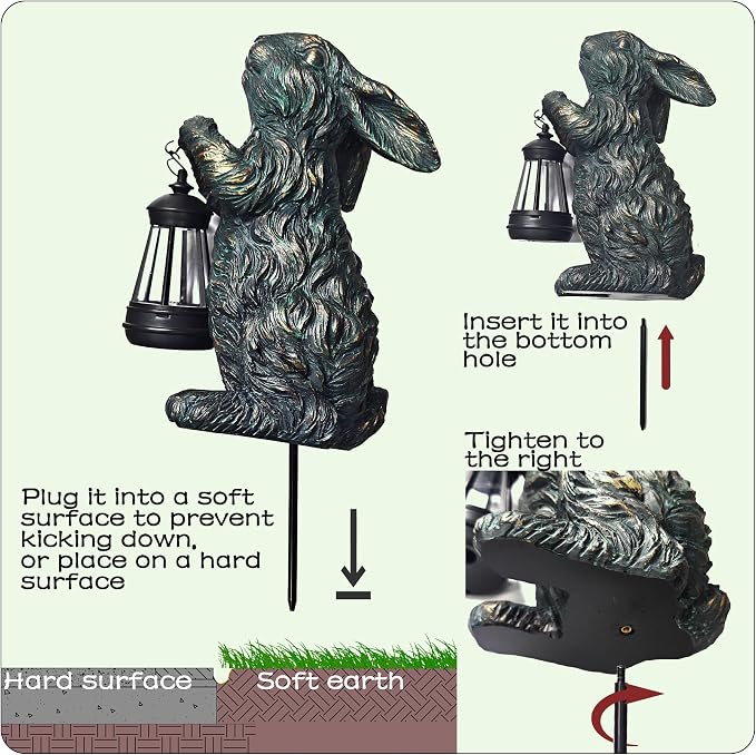 Solar Garden Outdoor Decor Bunny Statues, Figurine Decorations Rabbit - Image 2