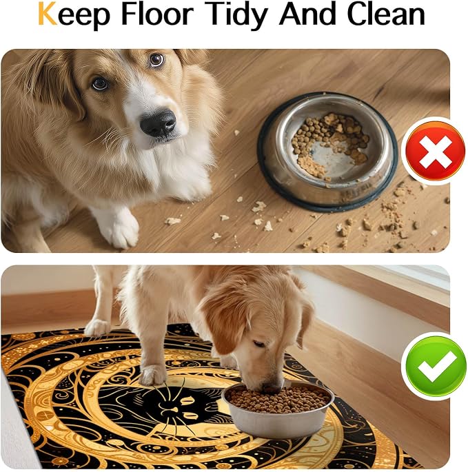 Cat Feedings Mats 20x12 inch Golden Cat Print Pet Bowl Placemat Non Slip Mat - Image 8
