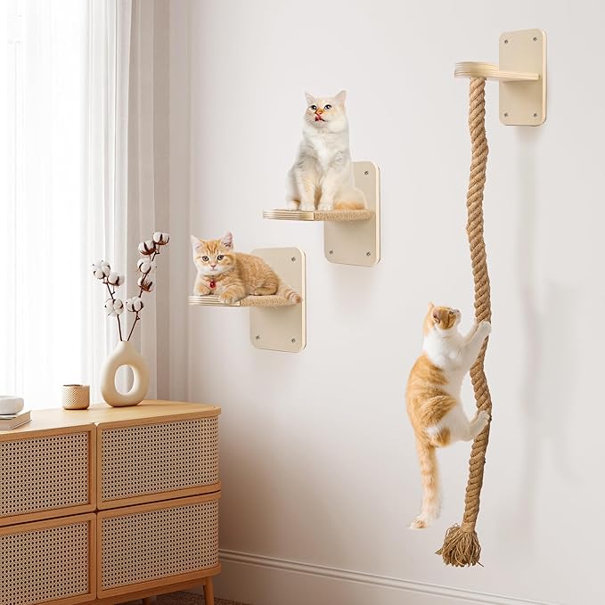 Cat Wall Shelves with 2 x 60 Inch Climbing Rope, Wall Mounted Cat Tree with - Image 5
