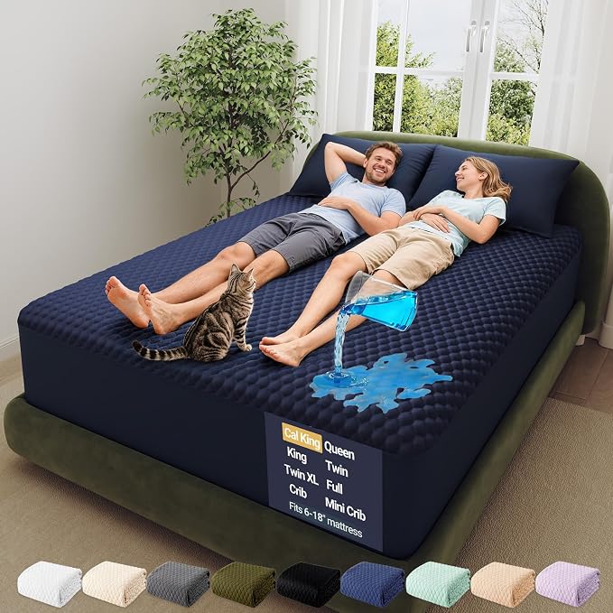 OhGeni 100% Waterproof Mattress Protector, Cal King-Navy Blue Size Mattress Pad by OhGeni