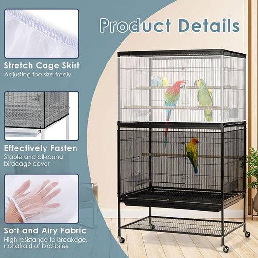Bissap 2 PCS Bird Cage Seed Catcher, 59-90'' Universal Birdcage Net Nylon - Image 2