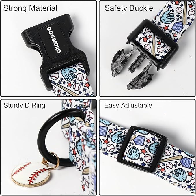 DOGWONG Baseball Dog Collar-Cute Boy Baseball Dog Collar, Adjustable Soft Male - Image 3
