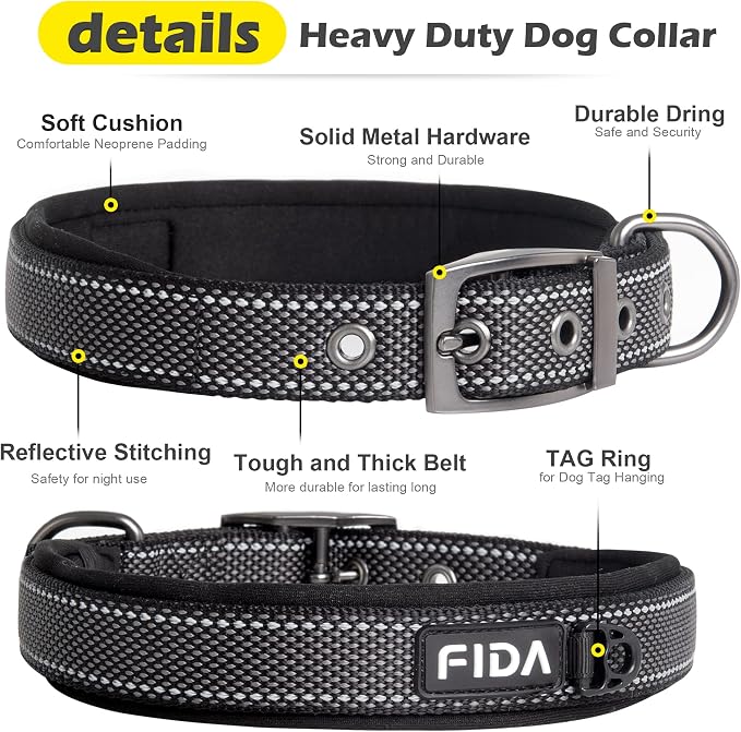 Fida Heavy Duty Dog Collar, Ultra Comfortable Soft Neoprene Padded, Adjustable - Image 3