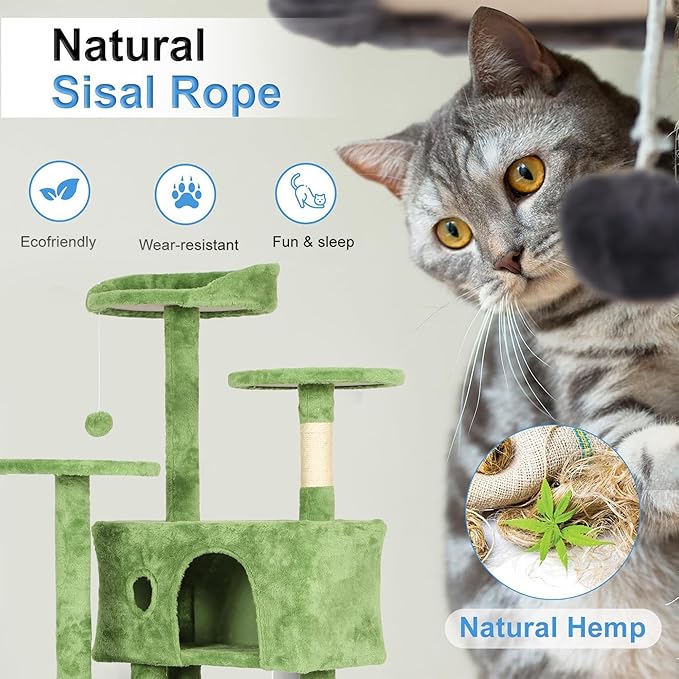 FDW | 54" Cat Tree Tower | Green | Multi-Level Indoor Activity Center - Image 4