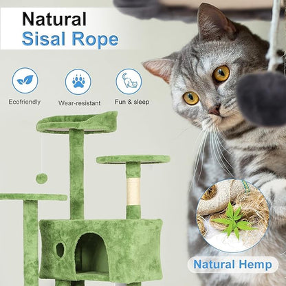FDW | 70" Cat Tree Tower | Green | Multi-Level Indoor Activity Center - Image 4