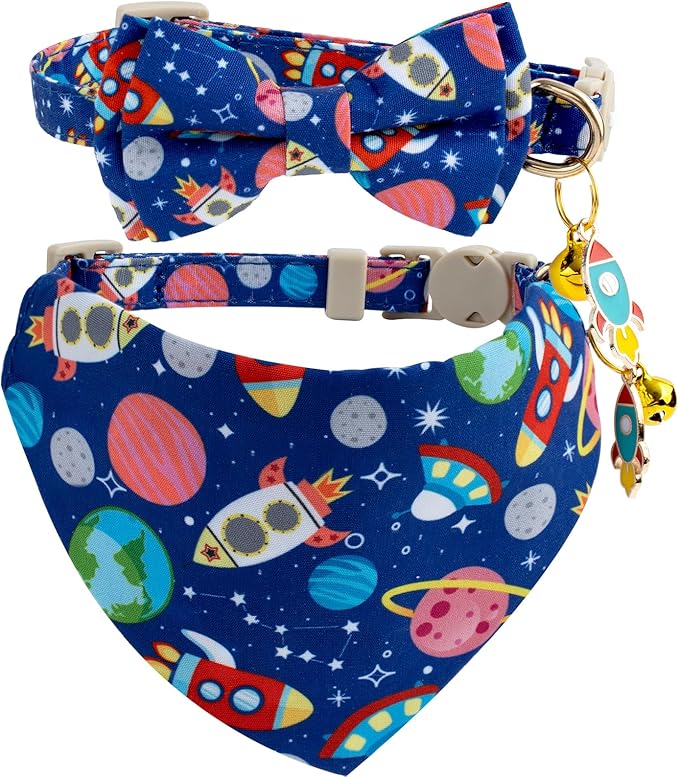 Faygarsle 2 Pack Space Theme Cat Collar Set by Faygarsle