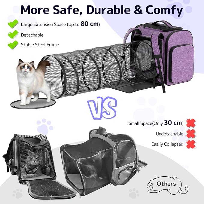 Cat Backpack Carrier with Detachable Play Tunnel, 2 in 1 Cat Tunnel Backpack - Image 3