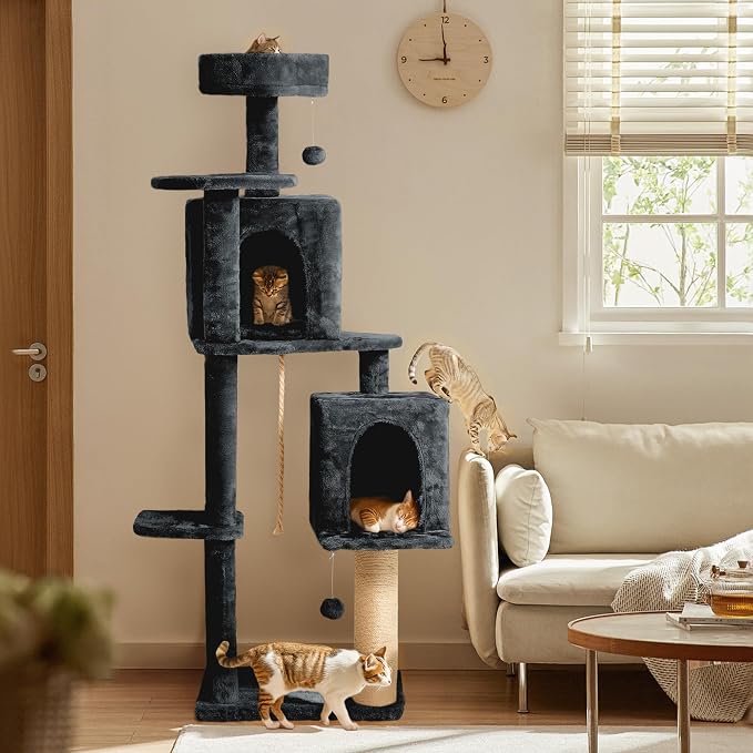 56-Inch Cat Tree for Large Cats, Sisal Scratching Posts & Hanging Toys - Image 2