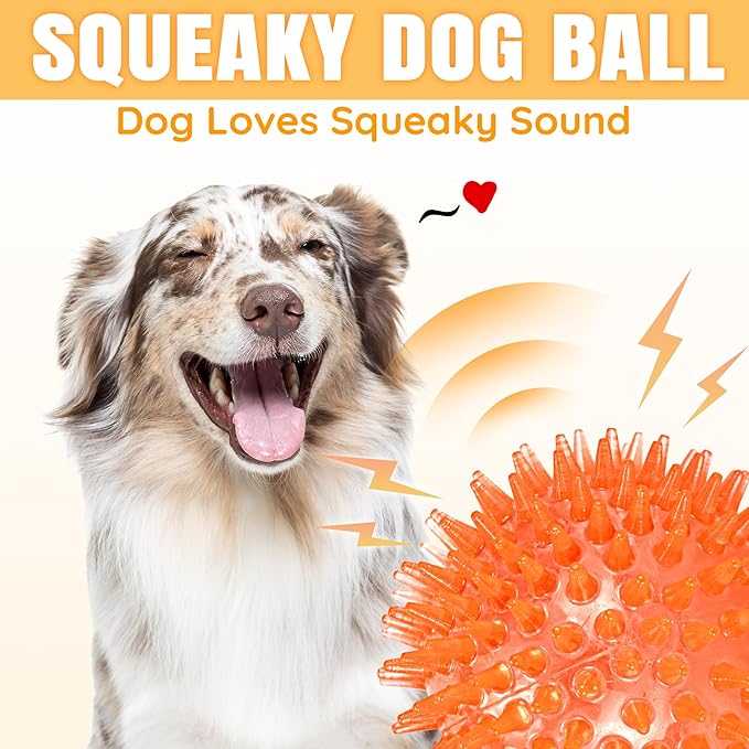 6-Pack 3.5” Squeaky Dog Balls, Durable Soft Spiky Chew Rubber Fetch Toy Balls - Image 6