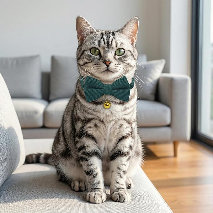 THAIN Cat Collar with Bow Tie and Bell, Breakaway Adjustable Cute Soft Corduroy - Image 5