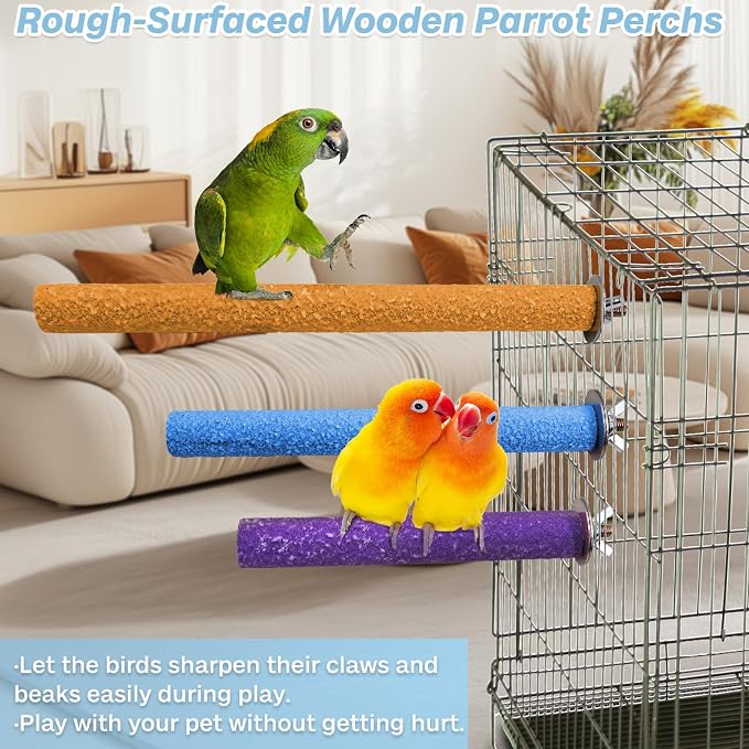 PIVBY Wood Bird Cage Perch Colorful Parrot Stand Toy Platform Paw Grinding Stick - Image 4