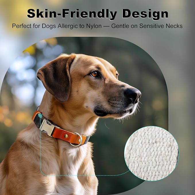 Plutus Pet Genuine Leather & Hemp Dog Collar – Adjustable Heavy Duty Pet Collar - Image 4