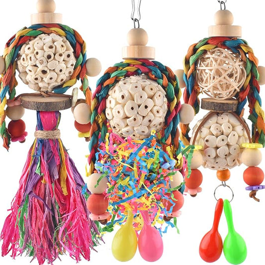 Bissap 3PCS Bird Parrot Foraging Shredder Hanging Toys Sola Balls by Bissap