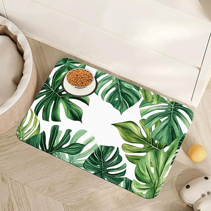 Palm Leaf Pet Feeding Mat, Boho Absorbent Quick-Dry Cat Dog Food and Water Bowl by Unknown