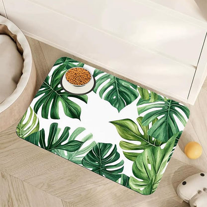 Palm Leaf Pet Feeding Mat, Boho Absorbent Quick-Dry Cat Dog Food and Water Bowl by Unknown