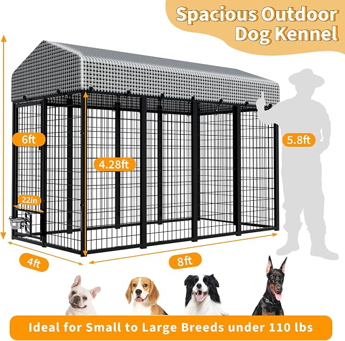 Large Dog Kennel Outside with Roof, Heavy-Duty Indoor Outdoor Dog Run Dog - Image 7