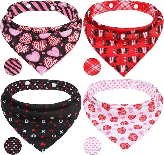 PAWCHIE Valentine's Day Dog Bandanas 4 Pack, Reversible Dog Party Triangle by PAWCHIE