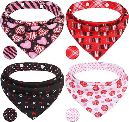 PAWCHIE Valentine's Day Dog Bandanas 4 Pack, Reversible Dog Party Triangle by PAWCHIE