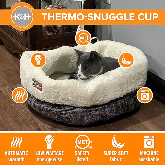K&H Pet ProductsHeated Cat Bed Indoor, Thermo-Snuggle Cup Bomber Soft Heated - Image 3