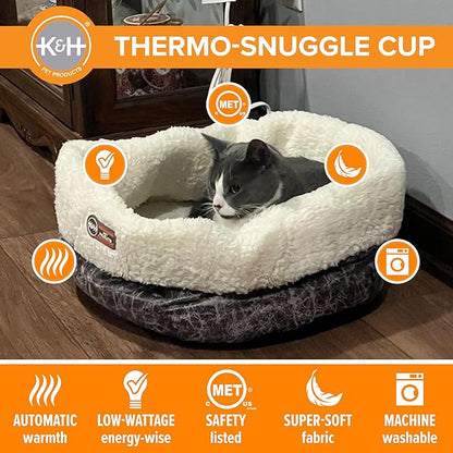 K&H Pet ProductsHeated Cat Bed Indoor, Thermo-Snuggle Cup Bomber Soft Heated - Image 3
