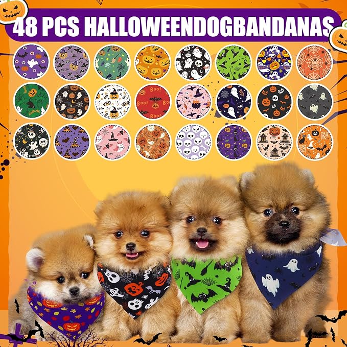 Sanwuta 48 Pcs Halloween Dog Bandanas Bulk Pumpkin Dog Bandanas Adjustable - Image 3