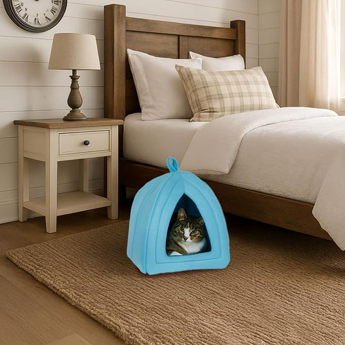 Cat House Indoor Cat Bed with Removable Foam Cushion, Plush Cat Tent Bed - Image 7