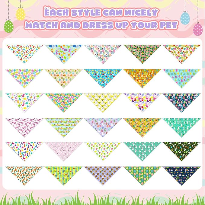 Aliceset 180 Pack Easter Dog Bandana Bulk, Easter Bandanas - Image 3