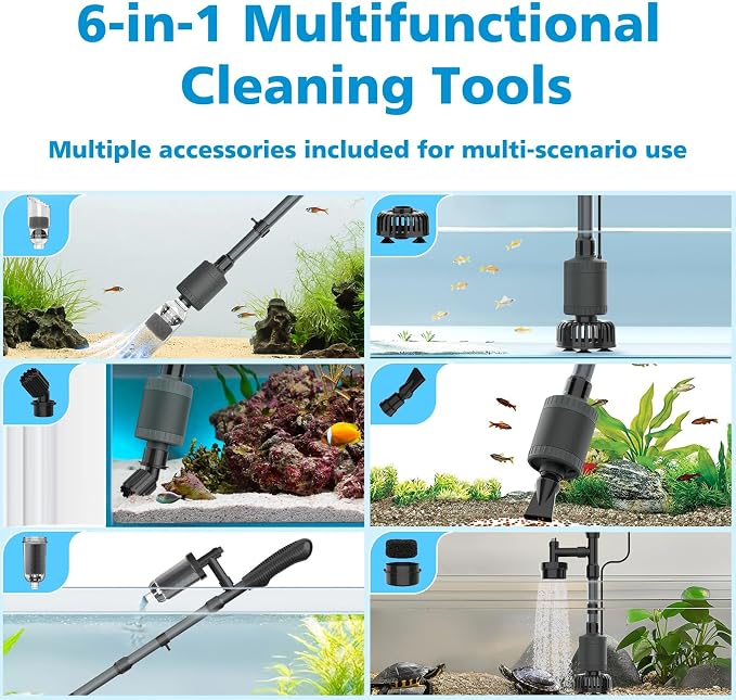 fishkeeper Aquarium Vacuum Gravel Cleaner, 25W 6 in 1 Multifunction Fish Tank - Image 4