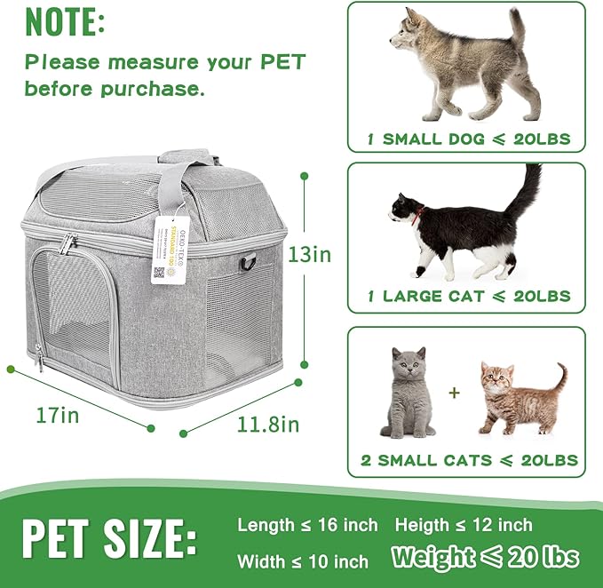 Large Cat Carrier for 2 Cats, Soft Side Pet Carrier for Cats Small Dog - Image 2
