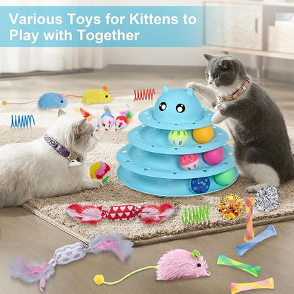UPSKY 24 PCS Cat Toys, 3-Level Turntable Kitten Toys Set, Interactive Cat - Image 5