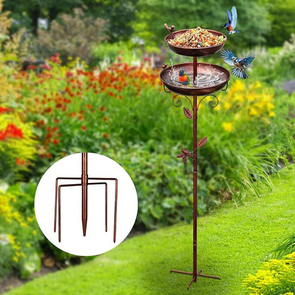 Metal Bird Bath for Outside, 2-in-1 Birdfeeder and Bath, 42 Inch Tall Stand - Image 7