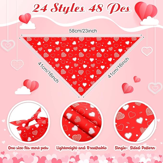 Sanwuta 48 Pcs Valentine's Day Dog Bandanas Bulk Valentines Dog Bandanas - Image 2