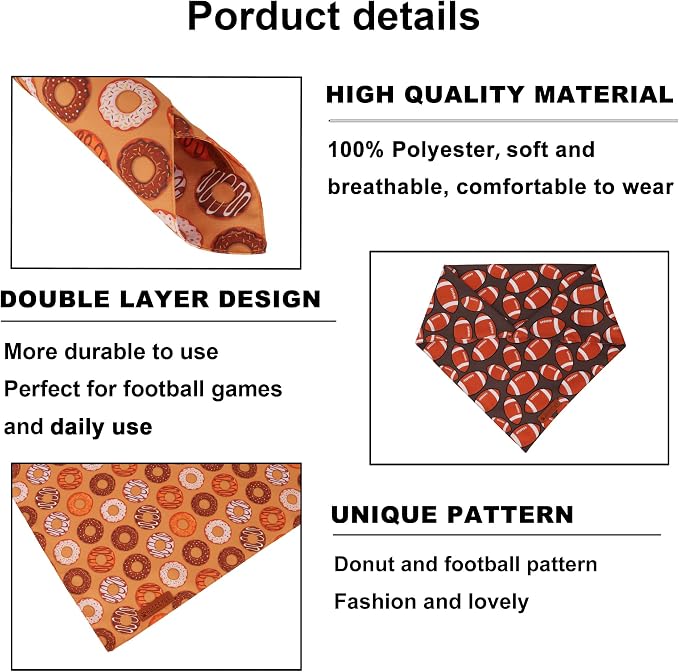 ADOGGYGO Dog Bandanas Boy Girl, Reversible Football Donuts Pet Scarf, Premium - Image 5
