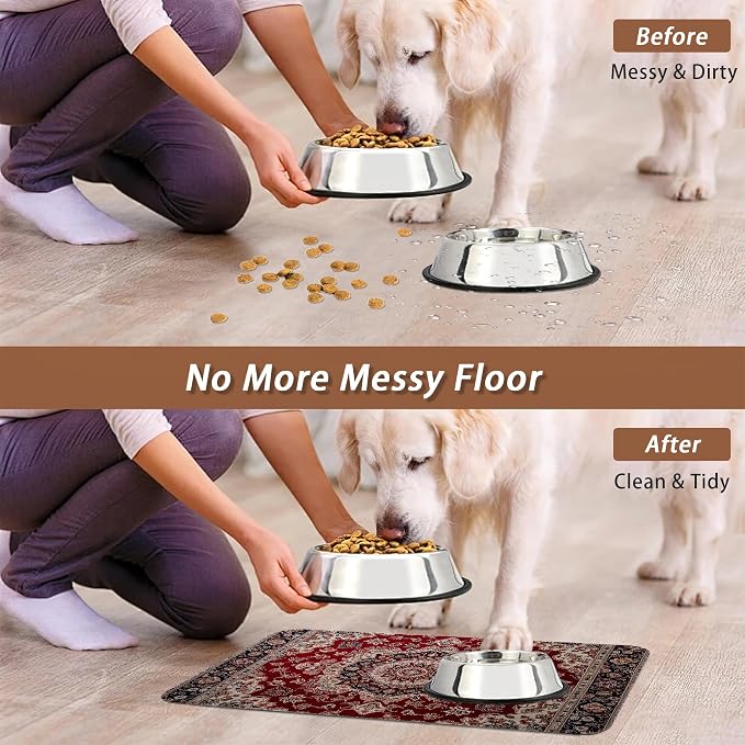 Vintage Carpet Boho Pet Feeding Mat, Absorbent Quick-Dry Cat Dog Food and Water - Image 5