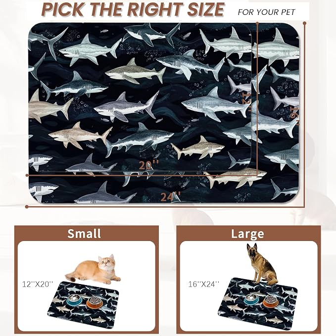 Cute Shark Dog Cat Food Mat, Absorbent Pet Feeding Mat - Image 2