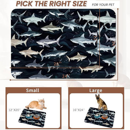 Cute Shark Dog Cat Food Mat, Absorbent Pet Feeding Mat - Image 2