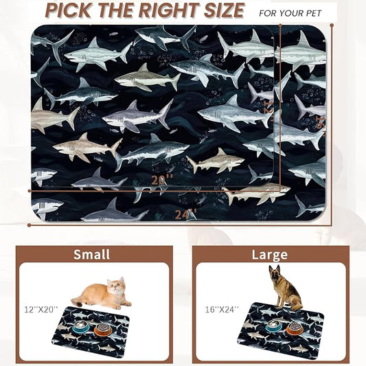 Cute Shark Dog Cat Food Mat, Absorbent Pet Feeding Mat - Image 2