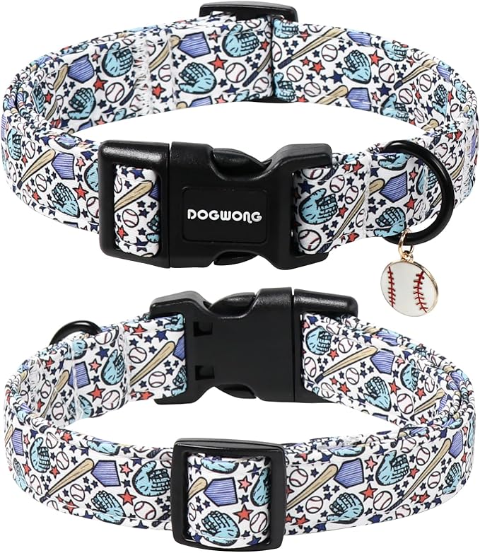 DOGWONG Baseball Dog Collar-Cute Boy Baseball Dog Collar, Adjustable Soft Male - Image 2
