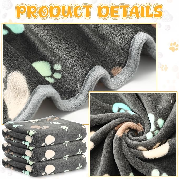 Tegeme 12 Pcs Pet Blankets Soft Fluffy Fleece Dog Cat Warm Paw Print Pattern - Image 3