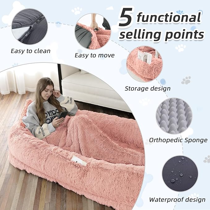 Human Dog Bed, Washable Faux Fur Pet Bed - Image 3