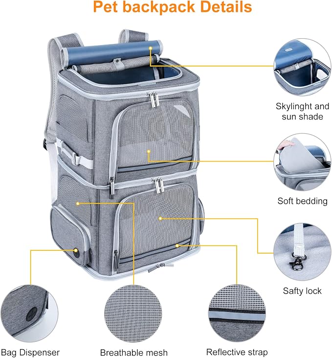 Double Cat Carrier for 2 Cats, Dog Backpack Carrier for Medium Dogs, Double - Image 5