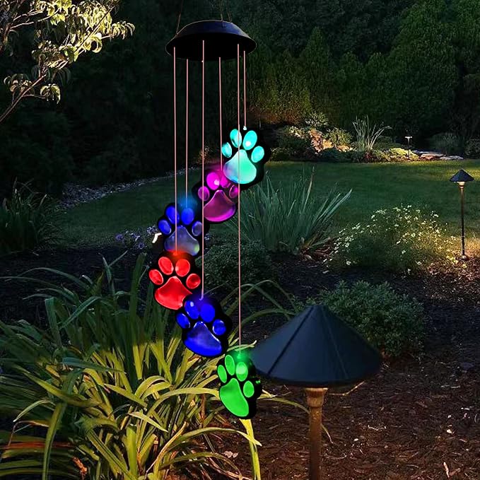 Paw Print Solar Wind Chimes for Outside, Dogs Cat Pet Pawprint Remembrance Wind - Image 8