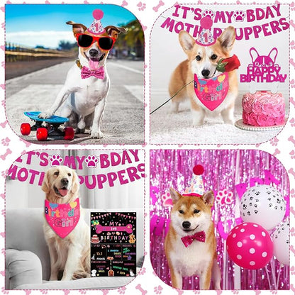 Hot-Pink Dog Birthday Party Supplies Pet Birthday Bandanas Girl Doggy Birthdays - Image 6