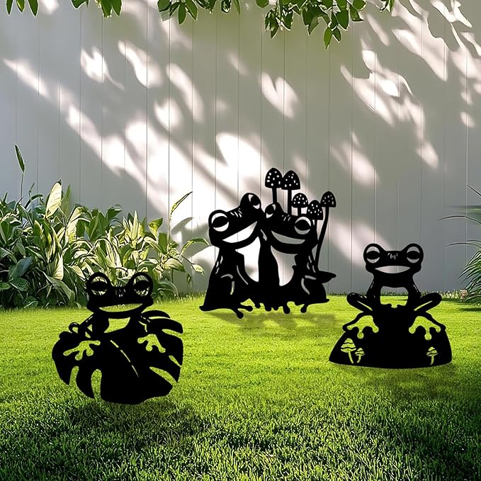 3 Pack Frog Metal Garden Decorative Stakes, Weather Proof Silhouette Statues by Yonisungardenandoutdoor