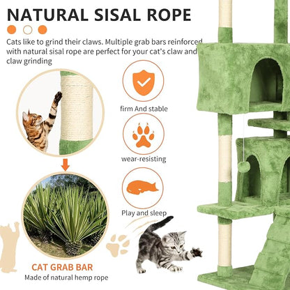 BestPet | 70" Cat Tree Tower | Green | Sturdy, Hanging Cat Toys, Observation - Image 4