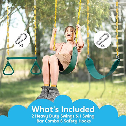 TURFEE 3 Pack Assorted Swing Set, Including 1 Gym Rings Trapeze Bar and 2 Pcs - Image 2