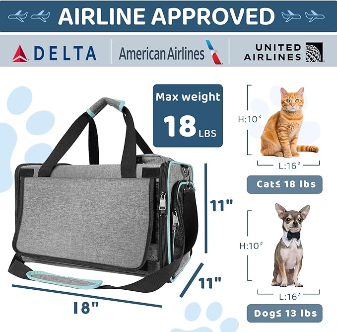Soft-Sided Pet Carrier for Air Travel 18x11x11 Inch - Image 4