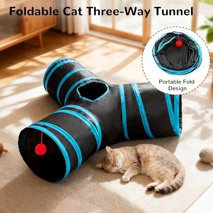 Tempcore Pet Cat Tunnel Tube Cat Toys 3 Way Collapsible, Tunnels - Image 6