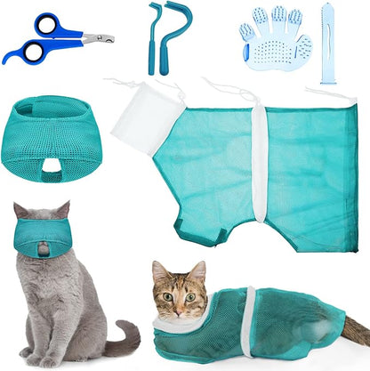 Patelai 5 Pcs Cat Bathing Bag Set Cat Grooming Bag Adjustable Pet Shower Net by Patelai